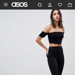 Asos off the shoulder lettuce hem crop top